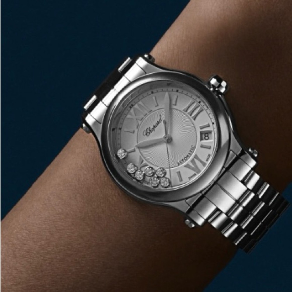 Chopard Happy Sport 36mm Watch with diamonds and blue sapphires